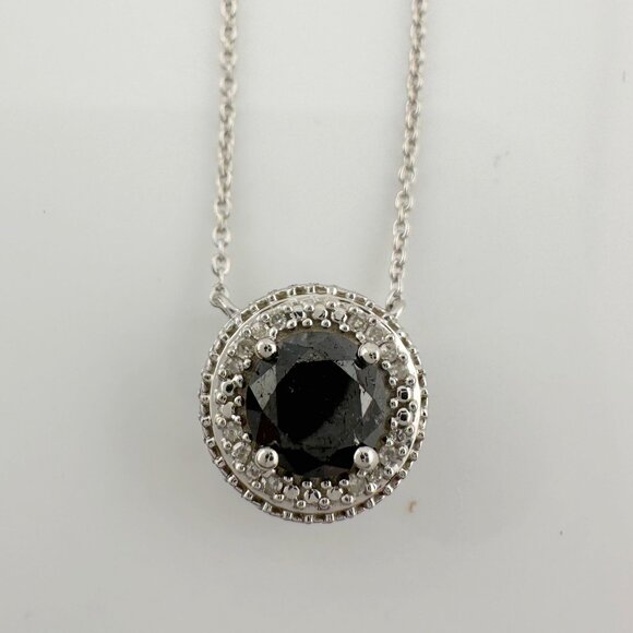 Beautiful 1 Carat Black Diamond Halo Earring and Necklace Set - Picture 10 of 16